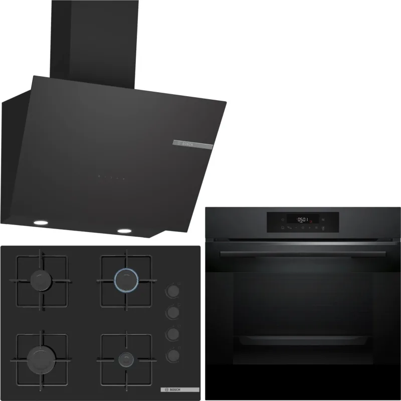 Bosch Siyah 3 Lü Ankastre Set 382 ( HJG852YT0T - POP7C6P30O - DWK66PJ60T ) 67CM Ocak - 3D Fry Hava ile Kızartma