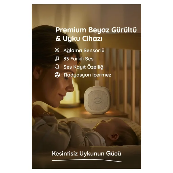 Budizzz Plus Ağlama Sensörlü Beyaz Gürültü Cihazı 33 Sesli Anne Ses Kayıtlı Bebek Uyku Cihazı (Pembe)
