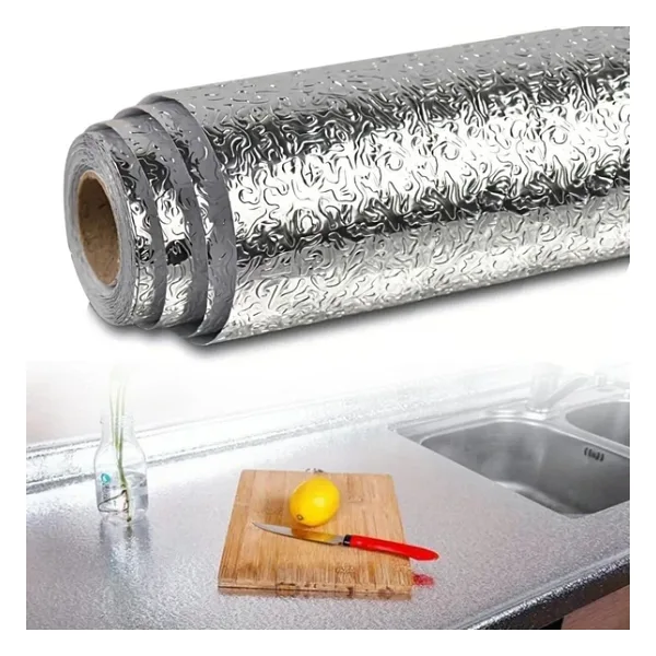 BUFFER Rulo Gümüş Alüminyum Folyo Duvar Kağıdı, Kendinden Yapışkanlı Raf İçi, Su Geçirmez Folyo 2 mt x 60 cm