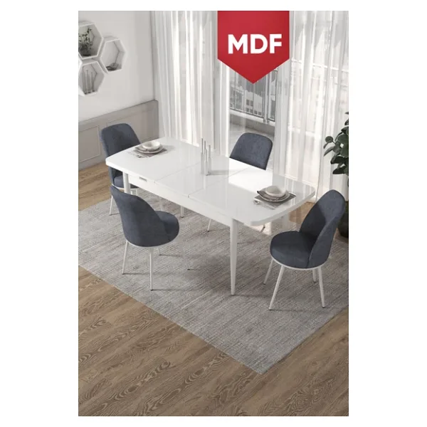 Canisa Concept Kor Serisi 70X114 Açılabilir Mdf Mutfak Masası Takımı Beyaz Masa 4 Füme Sandalye