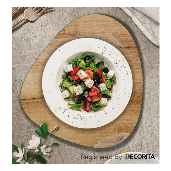 Decorita Cam Tabak Kahvaltı Tabağı Cam Supla 2'li Takım Doğal Ahşap 32cm X 35cm