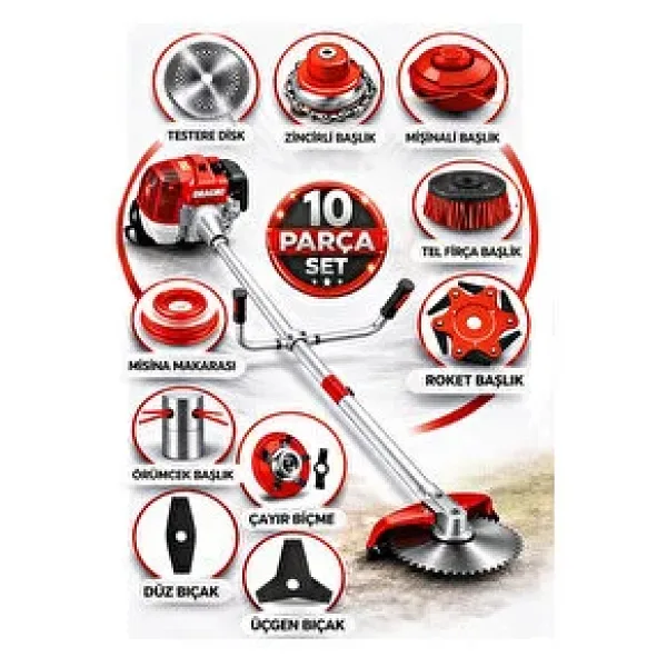 Dragro German Drg-10 + Yan Tipi Benzinli Ot Çalı Çim Biçme Tırpanı + Full Set Hediyeli