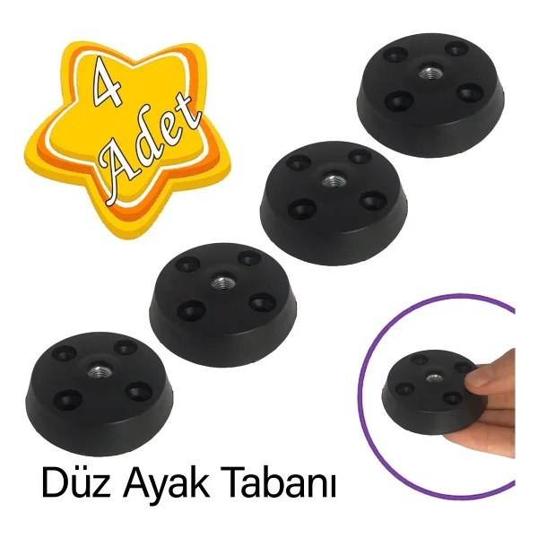 Glaswen 4 Adet Düz Ayak Tabanı Siyah Mobilya Masa Sehpa Ayağı Bağlantı Aparatı Plastik