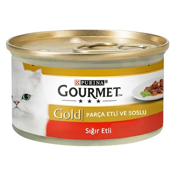 Gourmet Gold Soslu Parça Sığır Etli 85 gr 24'lü Yetişkin Konserve Kedi Maması
