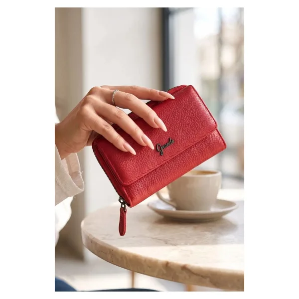 Grande 2754 Siyah Detay Hakiki Deri Kadın Cüzdan Kartlık Clutch - Kırmızı