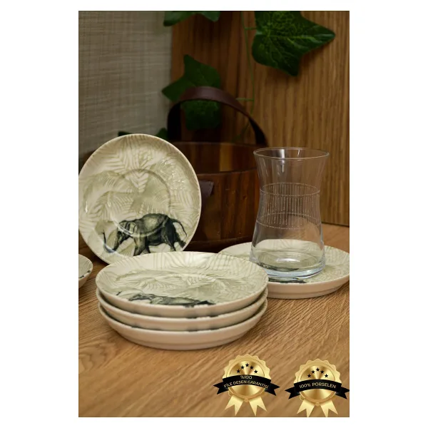 Heda Porselen Doğa Fil 12 cm 6'lı Porselen Çay Tabağı