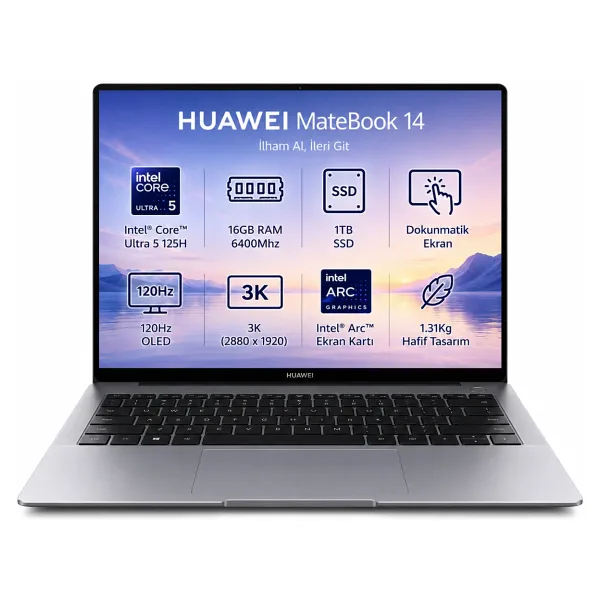 Huawei Matebook 14 Intel Core Ultra 5 125H 16GB 1TB SSD 14.2" FHD+ 2.8K OLED 120Hz Dokunmatik Ekran FreeDos