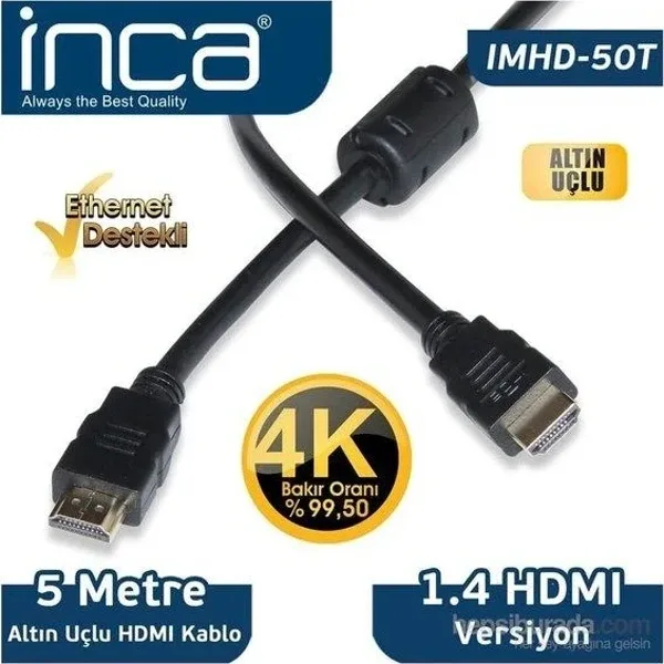 Inca 5 m 1.4 V 3D Altın Uçlu HDMI Poşetli Kablo