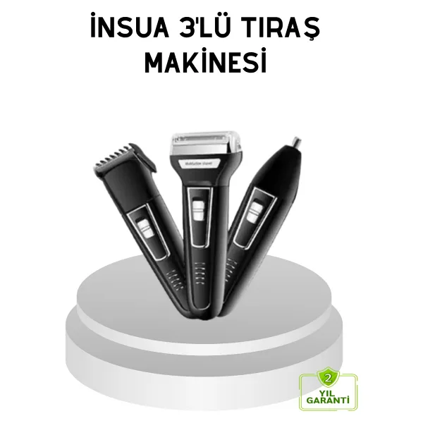 Insua 3 Başlıklı Profesyonel Tıraş Makinesi - Sıfır Kesim, Hassas Başlık, Güçlü Motor - 1