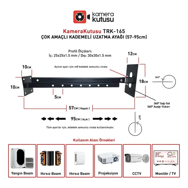 KAMERA KUTUSU TRK 165 KADEMELİ UZATMA AYAĞI (57-95CM)