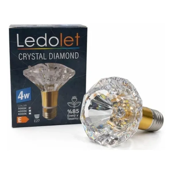 Ledolet 4W Kristal Led Ampul E27 -Sarı Işık Dekoratif Crystal Vase Tasarım 3000K
