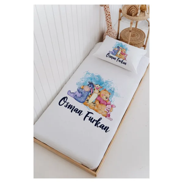 Lilabio Isme Özel %100 Pamuk Bebek ve Çocuk Tek Kişilik 165 x 225 cm Pike Takımı-Winnie The Pooh