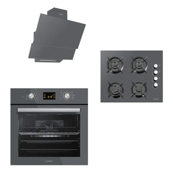 Luxell Opall 15 Program Ankastre Met Gri Set (B66-SGF3 Opall Fırın+40Tahdf Opall Ocak+835 Opall Davlumbaz)