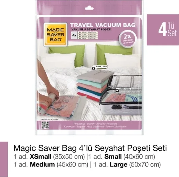 Magic Saver Bag Vakumlu Seyahat Poşeti Seti 4'lü