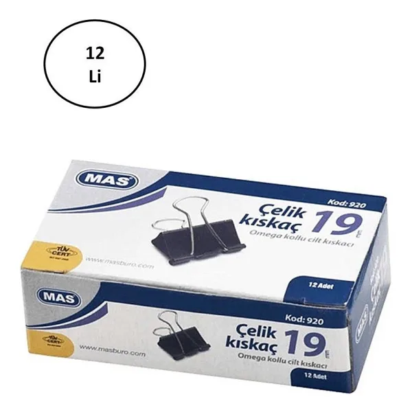 Mas Omega Çelik Kıskaç Siyah 19 mm 12'li