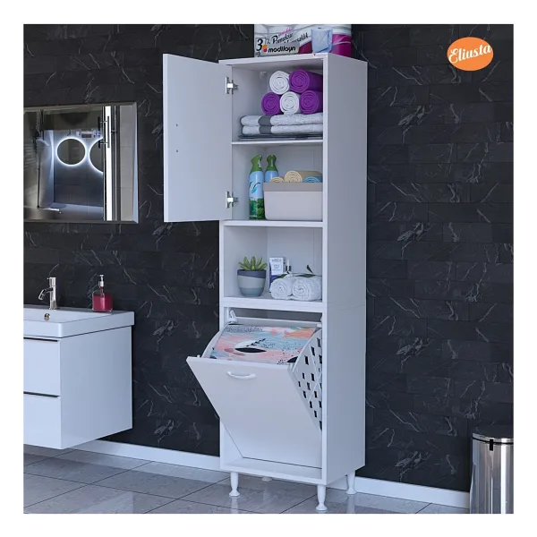 Modilayn 45 x 160 cm Sepetli Kirli Çamaşır Dolabı Banyo Dolabı Raflı Banyo Dolabı Çok Amaçlı Dolap
