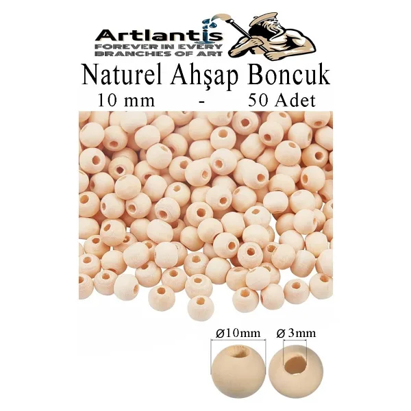 Naturel Ahşap Boncuk 10Mm 50 Li 1 Paket Ham Boyanabilir Ahşap Yuvarlak Doğal Boncuklar Takı Tasarım Ektinlik Kreş Okul