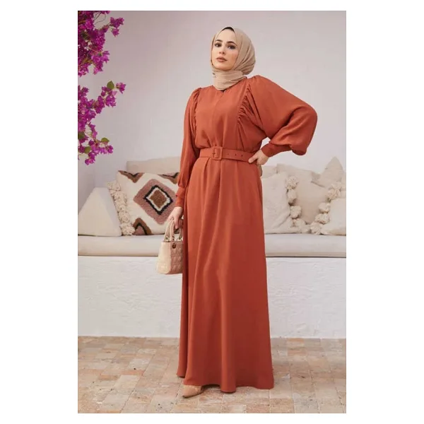 Neways 6583-Krep Elbise Taba