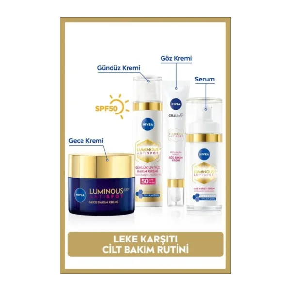 Nıvea LUMINOUS630 Leke Karşıtı Cilt Bakım Seti,gündüz Yüz Kremi 50ML,GECE Kremi,cilt Serumu,göz Kremi