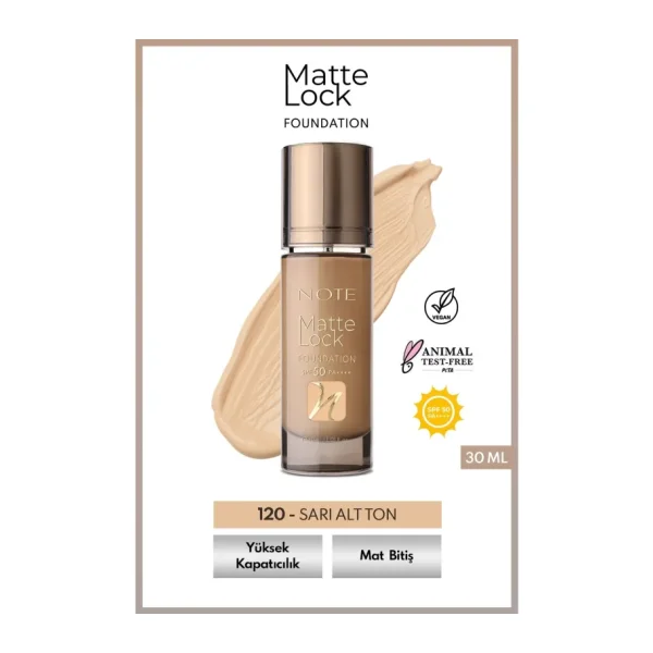 Note Matte Lock SPF 50 PA++++ 120 Medium Beige 30 ml Likit Fondöten
