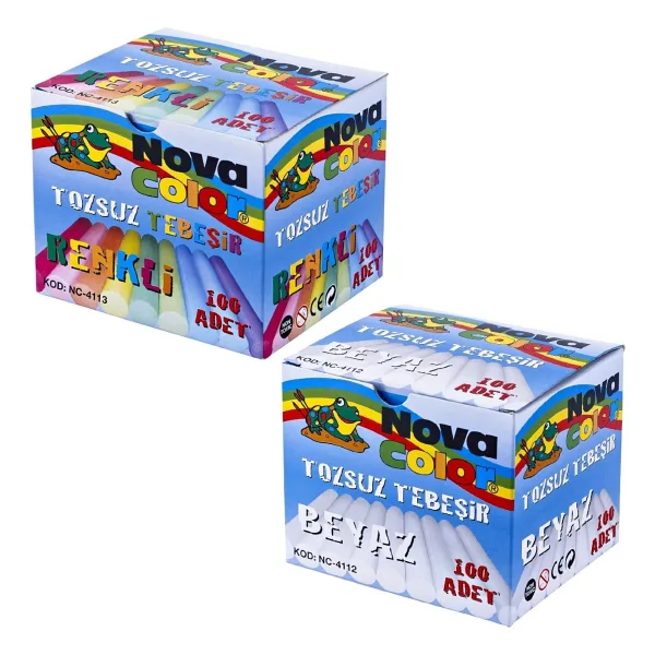Nova Color Tozsuz Beyaz Ve Renkli Tebeşir 200 Lü Set