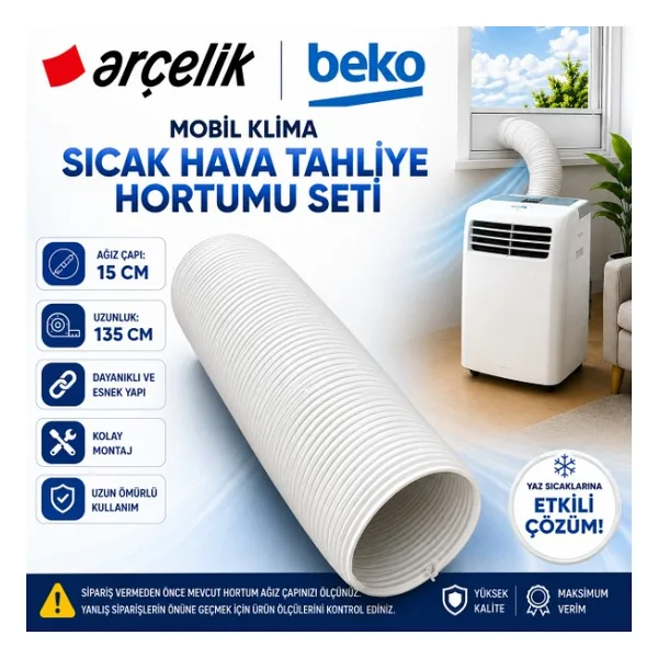 Öz Beyaz Eşya Beko - 21220P Uyumlu Portatif Klima Hava Tahliye Hortumu ve Bağlantı Aparatı