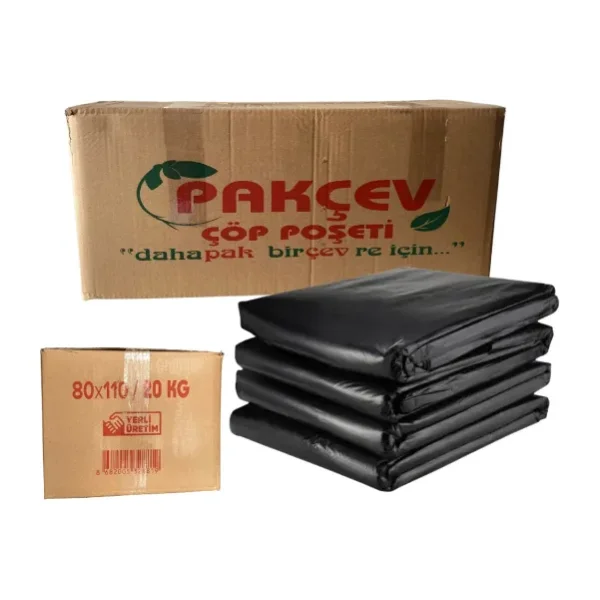 Pakçev Jumbo Boy Kalın Siyah Dökme Çöp Poşeti 80 X 110 cm. 20 kg.