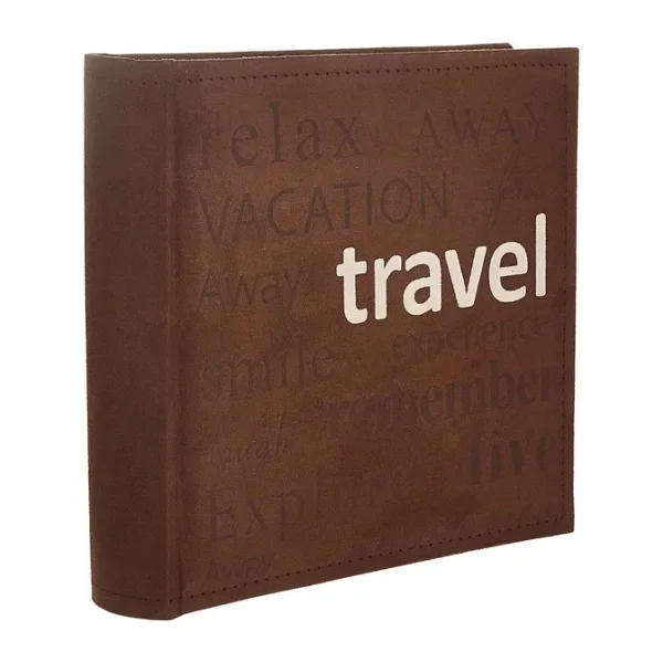 Pioneer Photo Albums Seyahat Metin Tasarımı Dikişli Suni Süet Kapak Fotoğraf Albümü, Kahverengi