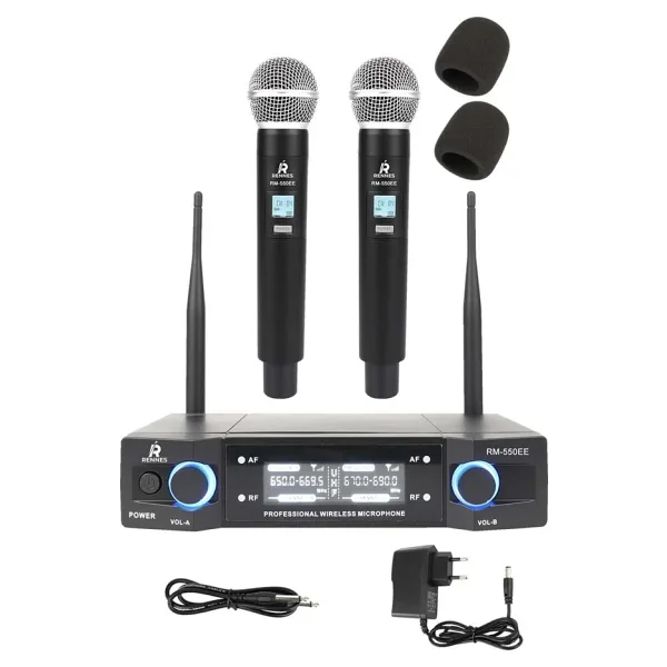 Rennes RM-550EE UHF Çiftli EL Telsiz Kablosuz Mikrofon Seti