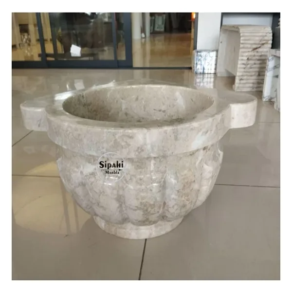 Sipahi Marble Bej Mermer Kavun Dilimli Ayaklı Köşe Kurna