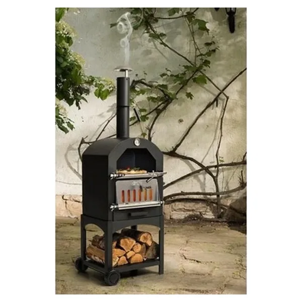 SOMINECO Tekerlekli Kömürlü Dikdörtgen Ahşap Sehpalı Bbq Dökme Demir Kömürlü Mangal Barbekü Izgara 1813-24s