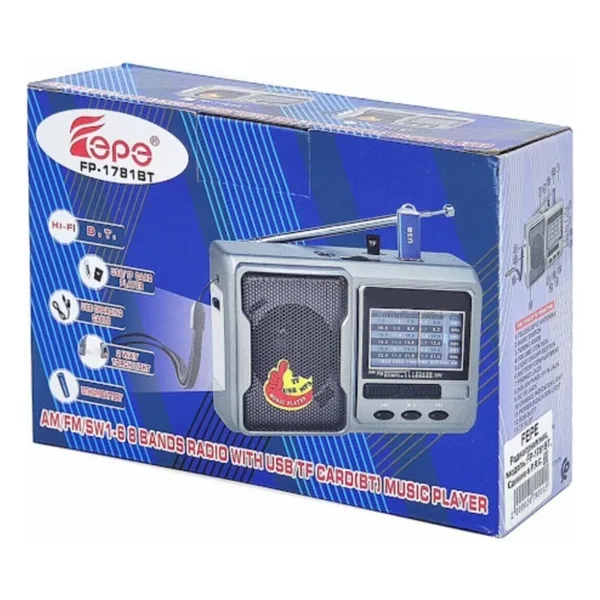 Tepe FP-1781BT Mini Cep Radyosu Hoparlör Fm Radyo LED Işıklı Şarjlı USB Micro Sd Mp3 Desteği Aux Kulaklık Çıkışı