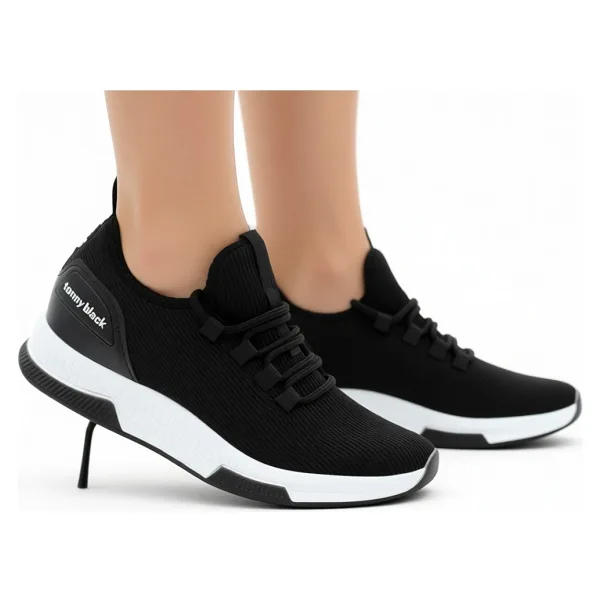 Tonny Black Unisex Siyah Beyaz Nefes Alabilen Kumaş Poli Taban Bağcıklı Spor Ayakkabı Düz Taban - 41