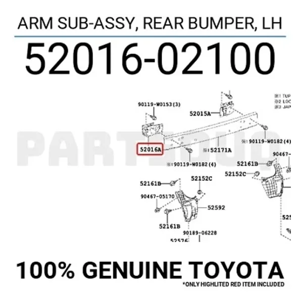Toyota Corolla- E150- 07/13 Arka Tampon Demiri Bağlantı Ayağı Sol Metal Oem No: 52016-02100