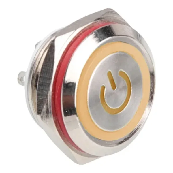 WD16C1-Pin-P1-EC 16mm Düz Yaylı Işıklı Metal Buton - Sarı