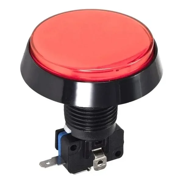60mm 12V Düz Işıklı Oyun Makinesi Butonu - Kırmızı