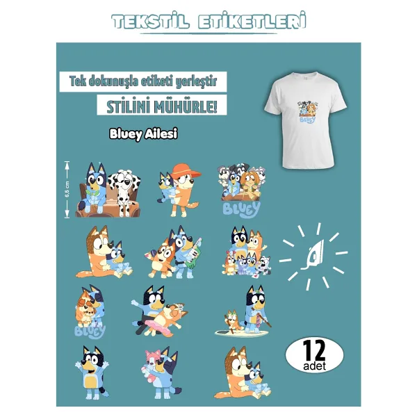 AGG Reklam Ütü ile Yapışan Kıyafet Etiketi Bluey Serisi -1 12Li Set