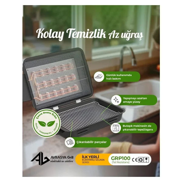 Avrasya Grill Elektrikli Izgara Full Emaye