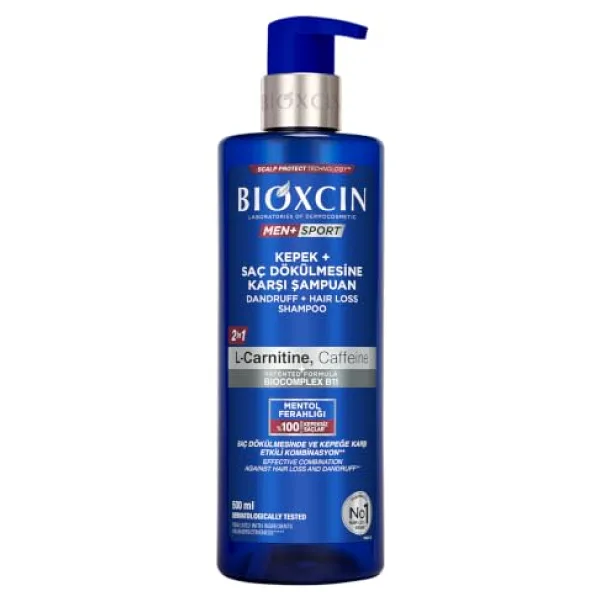 Bioxcin Men+ Sport Kepek + Saç Dökülmesine Karşı Şampuan L-Carnitine, Kafein, BioComplex B11 500 ml Tüm Saç Tipleri İçin