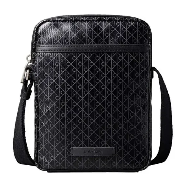 Calvin Klein Siyah Erkek Postacı Çantası EMBLEM AOP COATED SLIM REPORTER