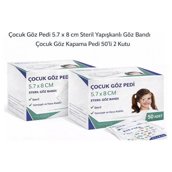 Çocuk Göz Pedi 5.7 X 8 Cm Steril Yapışkanlı Göz Bandı Desenli Çocuk Göz Kapama Pedi 50'Li 2 Kutu