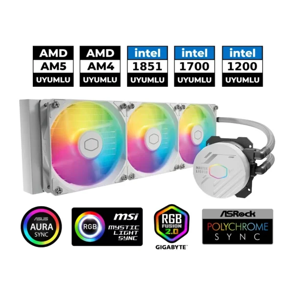 Cooler Master Masterliquid Ml360l Mlw-D36m-A18pz-Rw Beyaz Argb 360 Mm İşlemci Sıvı Soğutucu
