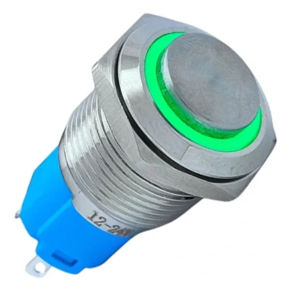 E20 16mm Metal Buton Kalıcılı 12-24V Yeşil Led 1No/1NC