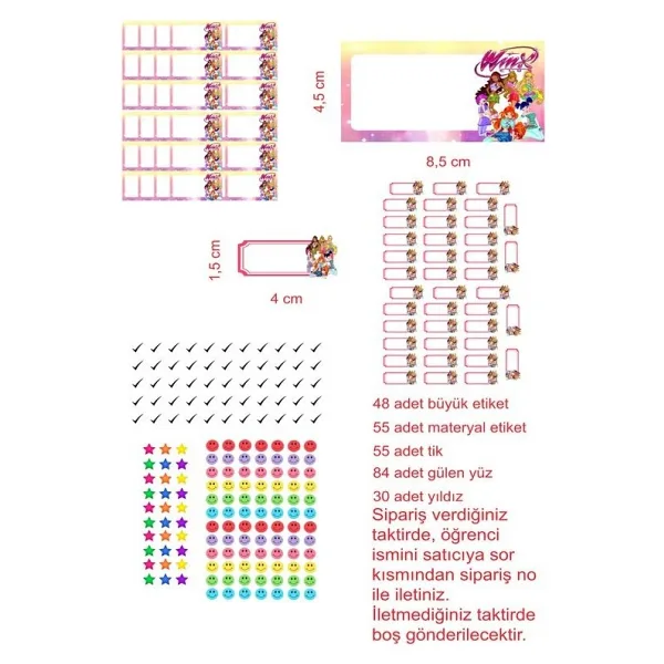 EyER Shoping Winx Club Kitap Defter Okul Etiketi 270 Adet Kesimli