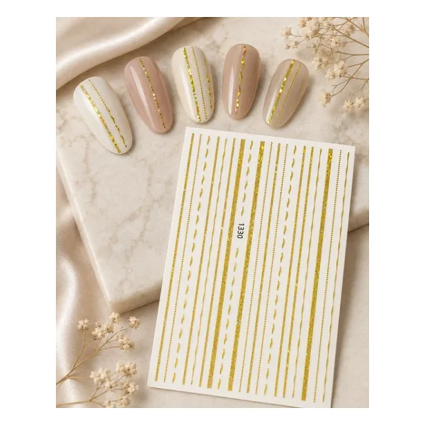 Holografik Altın Çizgiler Dizayn Tırnak Sticker Tırnak Etiketi Nail Art Jo-1330