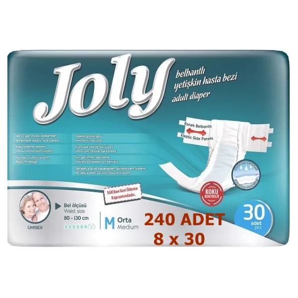 Joly Esnek Bel Bantlı Yetişkin Hasta Bezi Medium 30'lu 8 Paket 240 Adet