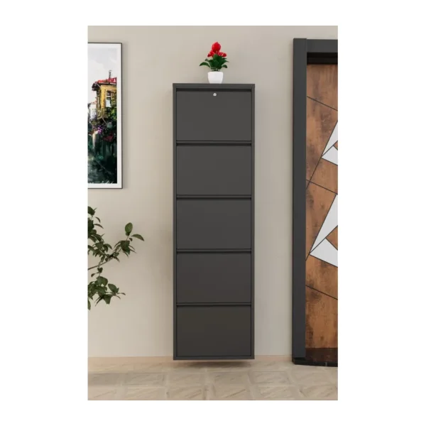 Kilitli 5 Kapaklı Metal Ayakkabılık Beyaz
