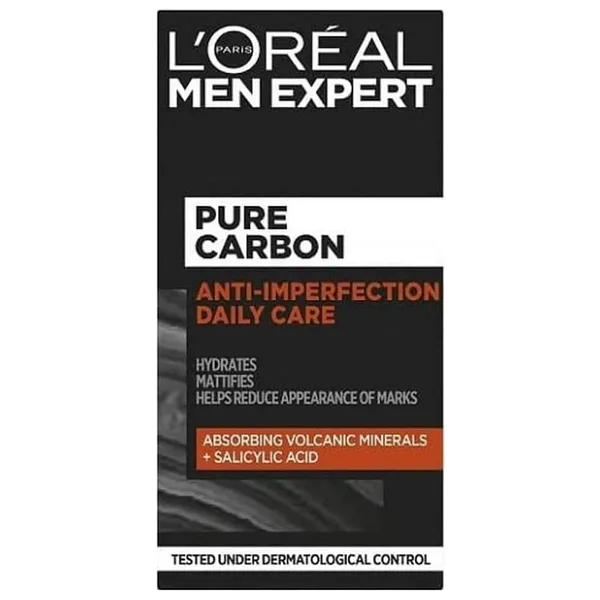 L'Oreal Paris Men Expert yüz nemlendirici kremi, akne eğilimli ciltler için, sisill asit ve volkanik mineraller, saf kömür,