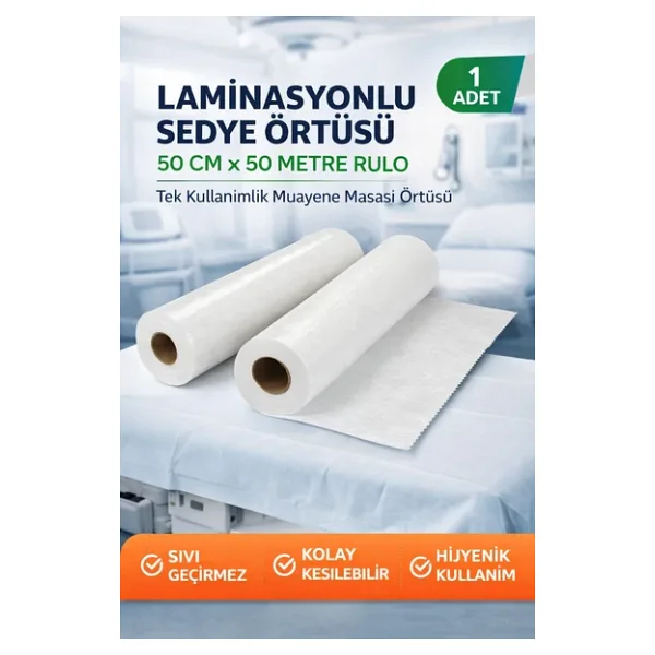 Laminasyonlu Sedye Örtüsü 50 Cm X 50 Metre Rulo Tek Kullanımlık Muayene Masası Örtüsü 1 Adet