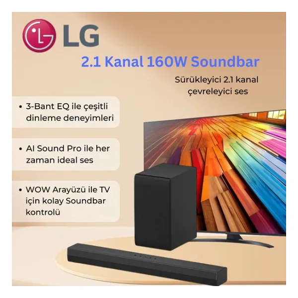 Lg Güçlü Çevresel Ses 2.1 Kanal 160W Dturllk Soundbar - Black